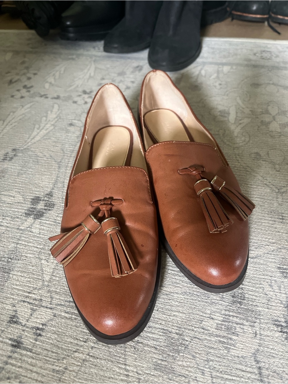 Zara Brown Leather Tassel Loafers Size 37 EU or 6.5 US